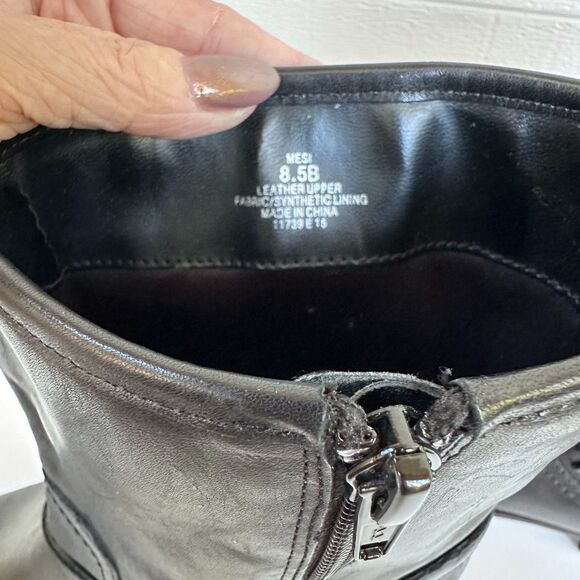 Lauren Ralph Lauren Moto Boots Women's 8.5B Mesi Black Leather Buckle Zip - Picture 3 of 12